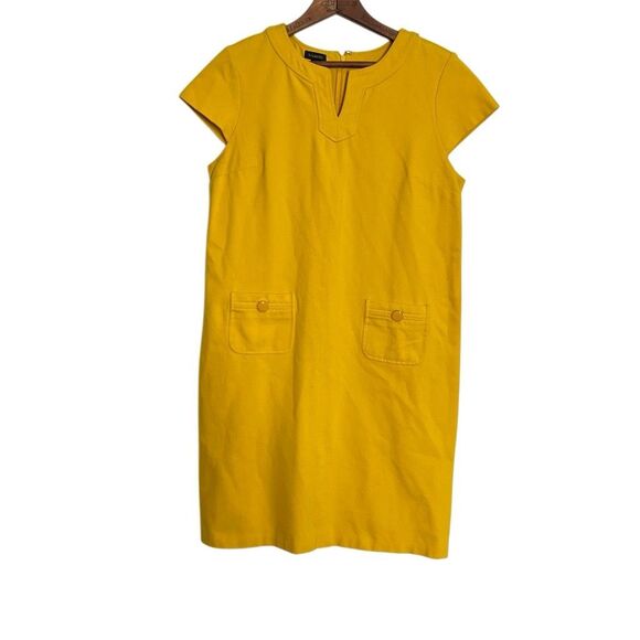 Talbots Ponte Knit Split Neck Cap Sleeve Pockets Career Sheath Dress Yellow Sz 8 - Picture 1 of 8